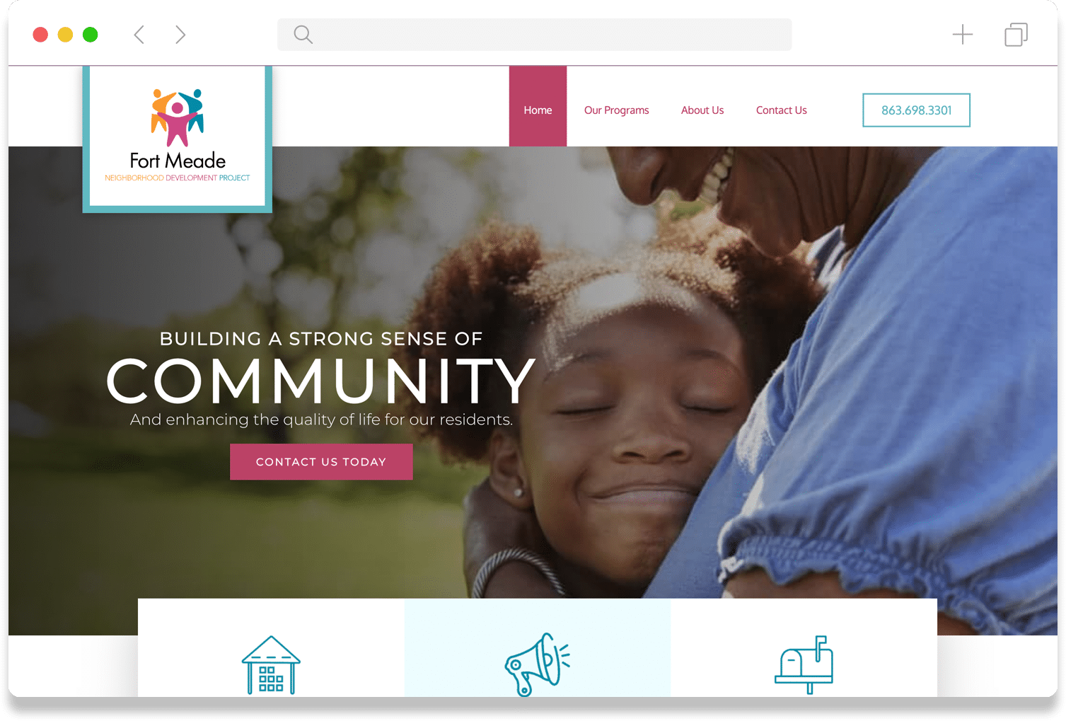 A portfolio photo showing the Fort Meade Neighborhood Development Project website designed by DigiSquid