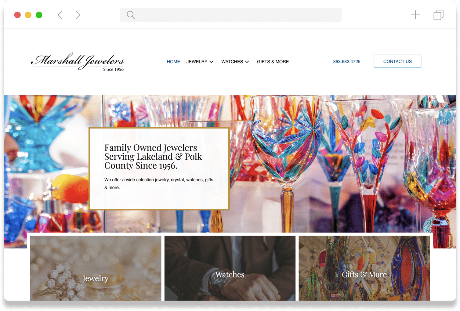 A portfolio photo showing the Marshall Jewelers website designed by DigiSquid